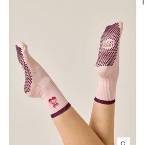 Lucky Honey - The Embroidered Crew Grip Sock - Cherry Bow